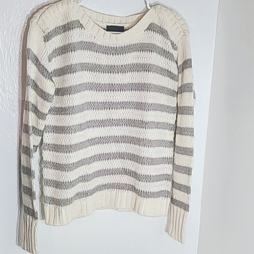 Worthington Sparkly Gray & White Sweater, Size Small